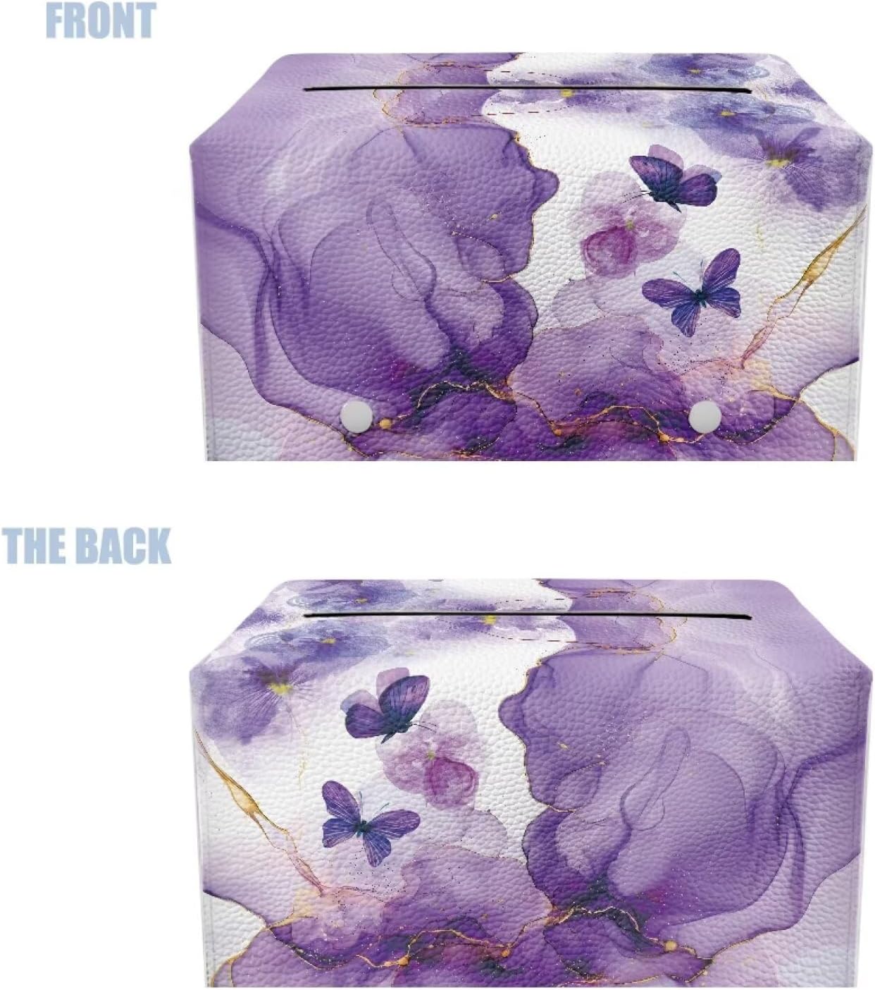 Purple Marble Print Tissue Box Cover Rectangle Marble Floral Tissue Box Cover PU Leather Tissue Cover Decorative Organizer Tissue Box for Home Car Hotel Office Indoor Decorations