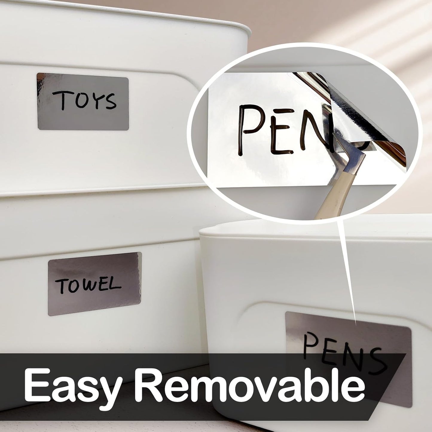 170Pcs Brightsilver Removable Labels for Jars,for Storage Bins,for Food Containers with 2 Liquid Chalk Marker(Brightsilver)