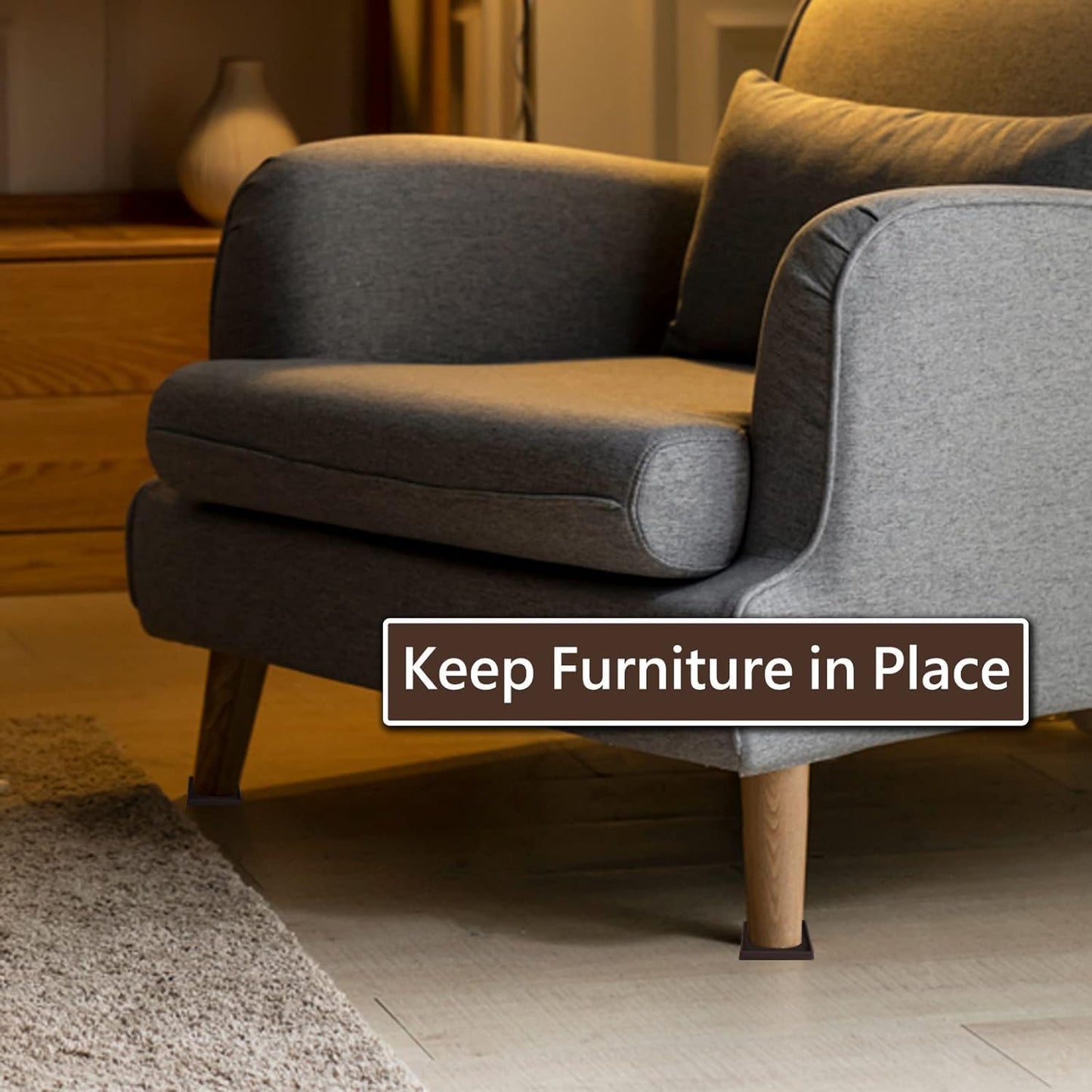 2.5x2.5 Square Rubber Furniture Caster Cups, Anti-Sliding Furniture Pads Bed Stopper Floor Protectors with Grip - Protect Any Flooring