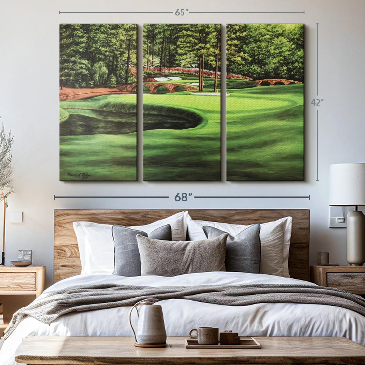 ElephantStock Augusta National 11th Hole I Wall Art - Horizontal Canvas - 3-Piece Living Room Wall Decor - Painting Sports Canvas Print - Green and Brown Decor for Wall by Marci Rule - 65" X 42"