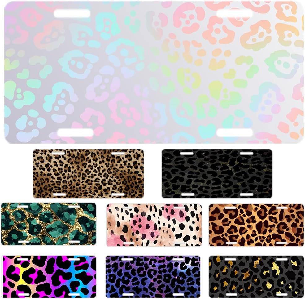 Custom License Plate Personalized Cheetah Leopard Funny Aluminum Front License Plates Decorative Rust-Free Metal Car Plate Covers for Women Men Car Tag Accessories fit Truck SUV Rv 12 X 6 in