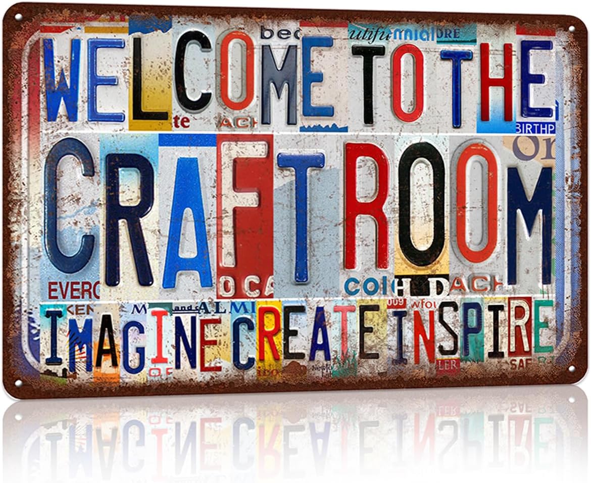 Vintage Craft Room Wall Decor Metal Sign Tin Signs Poster - Welcome To The Craft Room Imagine Create Inspire