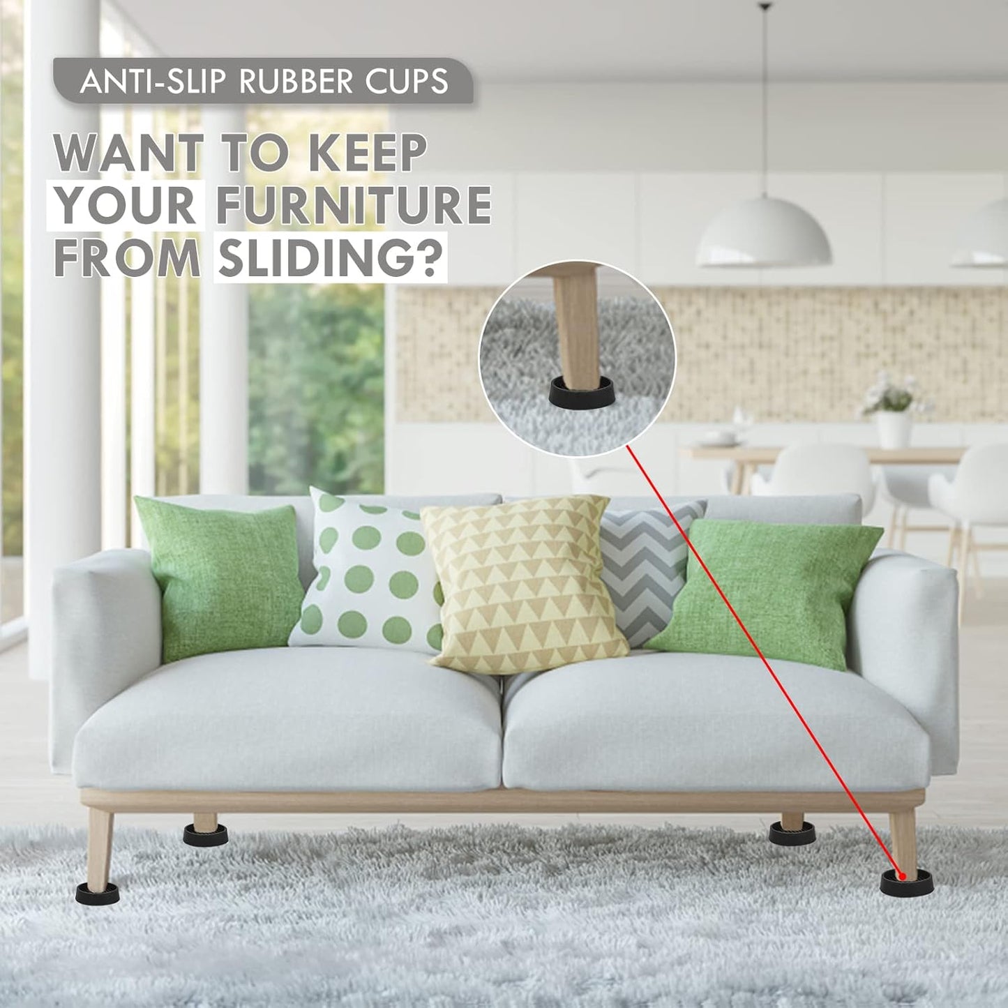 Furniture Coasters, 1.5X1.5 Rubber Caster Cups Non Slip Furniture Pads Non Skid Furnitures Grippers Anti Slide Floor Protector for Bed Couch Table Chair Stoppers (Black, 8 Pack)