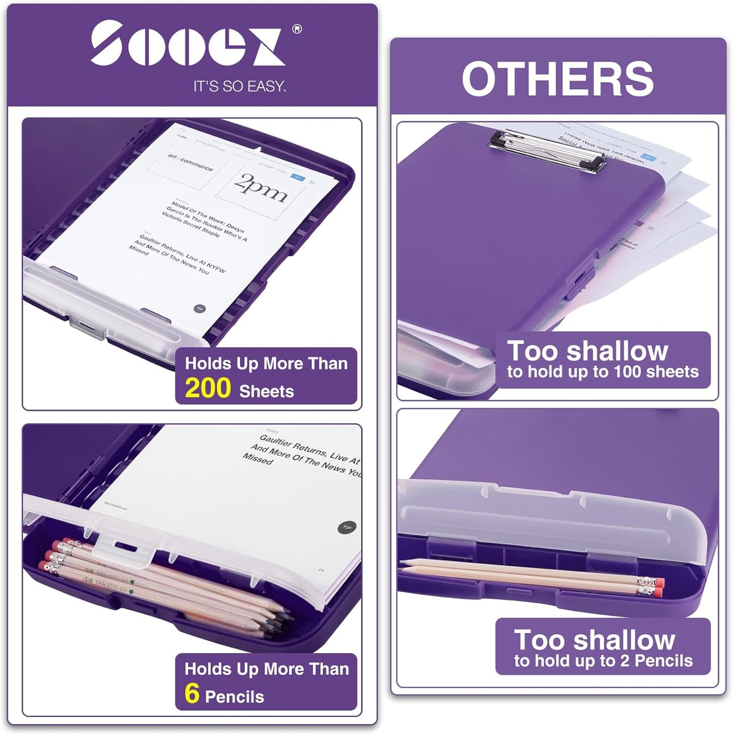Sooez Clipboard with Storage, High Capacity Nursing Clipboards with Pen Holder, Clip Boards 8.5x11 with Storage, Low-Profile Clip, Lightweight Plastic Clipboard for Teachers, Lawers, Office Workers