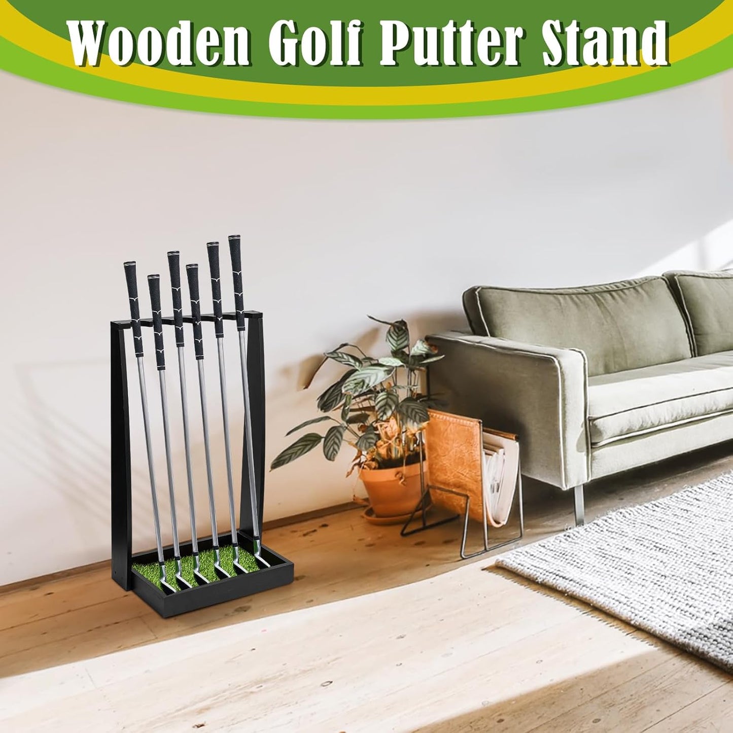 Lenwen Wooden Golf Putter Stand Golf Club Holder Stand Wooden Display Rack Floor Display Rack Club Organizer for Storage Sports Indoor Home Office Simulator Garage