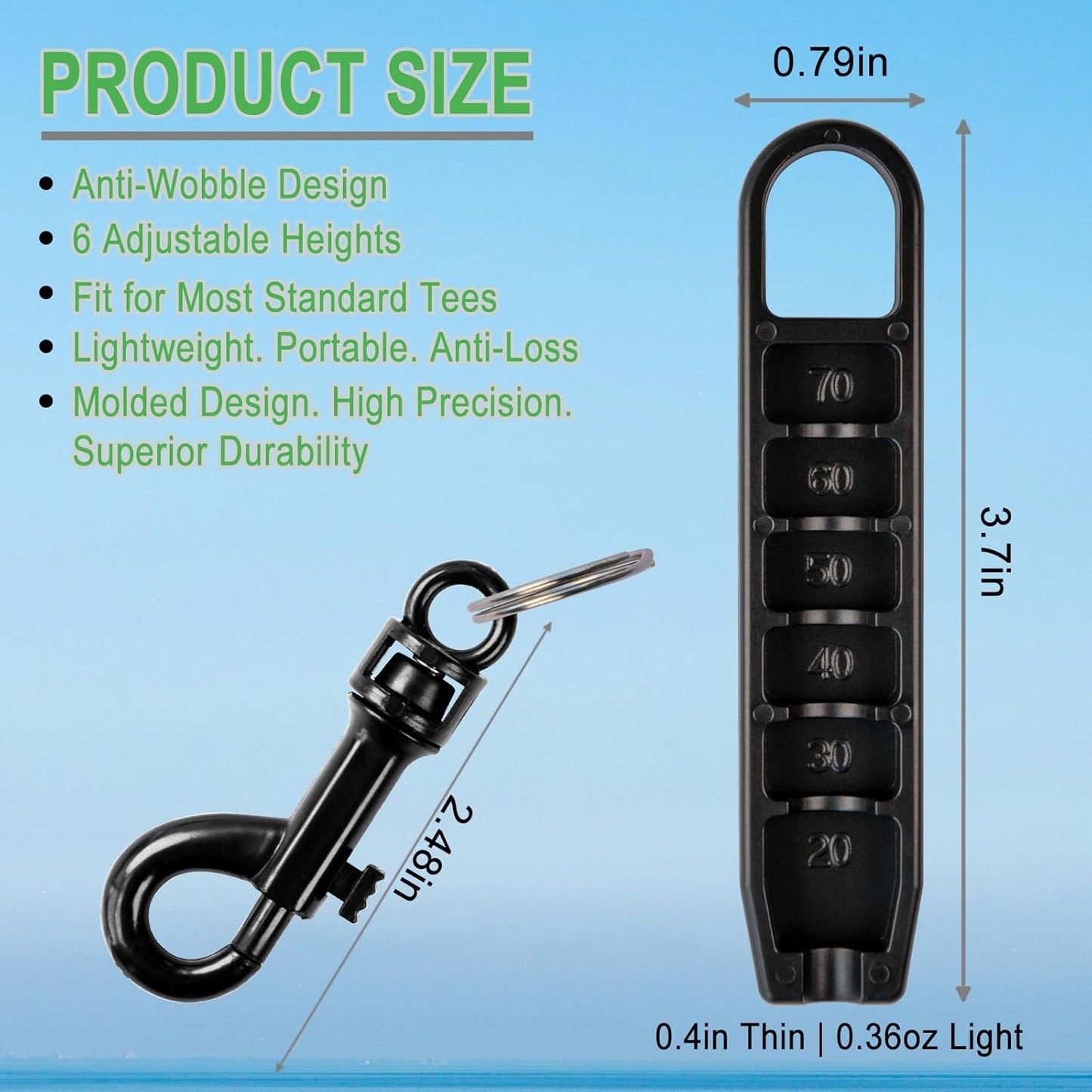 Golf Tee Height Setter Tool with 6 Adjustable Settings, for Consistent Swings and Accuracy, Fits Most Standard Tees, Portable On-Course Golf Swing Aid