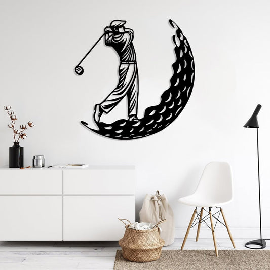 Golf Metal Wall Art, Golfer Metal Wall Decor, Golf Ball Wall Decor, Sports Wall Art, Sports Theme Wall Decor, Gift for Golf Player, Gift For Father, Home Office Wall Art, Man Cave (Black, 39"x39"|100x100cm)