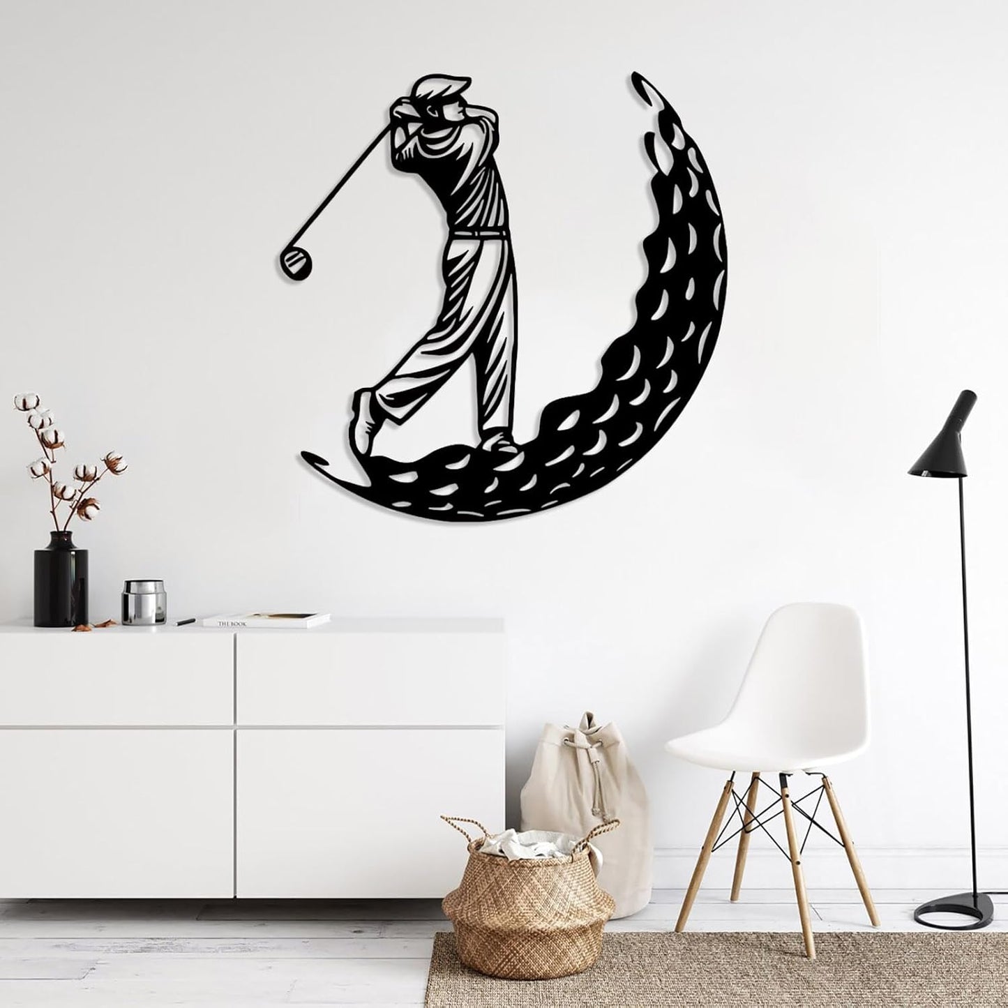 Golf Metal Wall Art, Golfer Metal Wall Decor, Golf Ball Wall Decor, Sports Wall Art, Sports Theme Wall Decor, Gift for Golf Player, Gift For Father, Home Office Wall Art, Man Cave (White, 24"x24"|60x60cm)