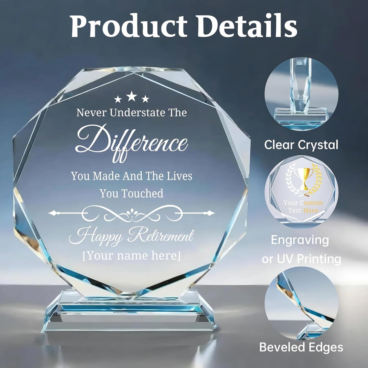 Personalized Trophy Award - Custom Crystal Awards and Trophies - Plaques Personalized Engraved - Thank You Gifts - Employee Appreciation Gifts for Cowokers, Recognition, Sports