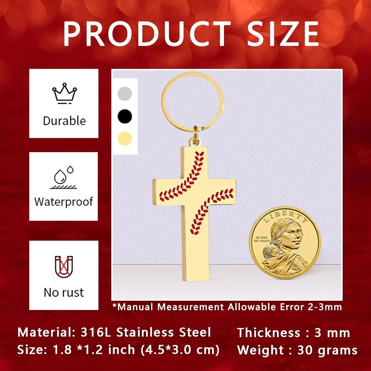 Football/Baseball/Soccer/Basketball Cross Keychains for Men First Communion Baptism Confirmation,Mens Gifts