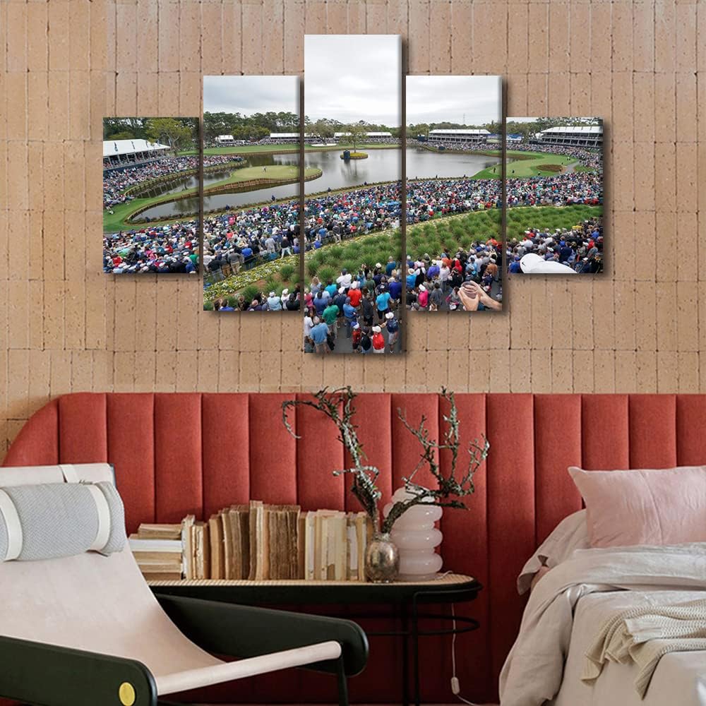 American Golf Course Canvas Print Art TPC Sawgrass Golf Course Pictures Home Decor Wall Art for Living Room Bedroom Office Wall Decorations 5 Panel Poster Painting Framed Ready to Hang - 60"W x 40"H