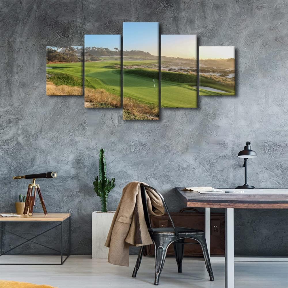 5 Pcs Spyglass Hill Golf Course Wall Art American California Golf Course Field Poster Wall Decor Canvas Prints Morden Home Decor Pictures for Living Room Bedroom Office Framed Ready to Hang-60 Wx32 H