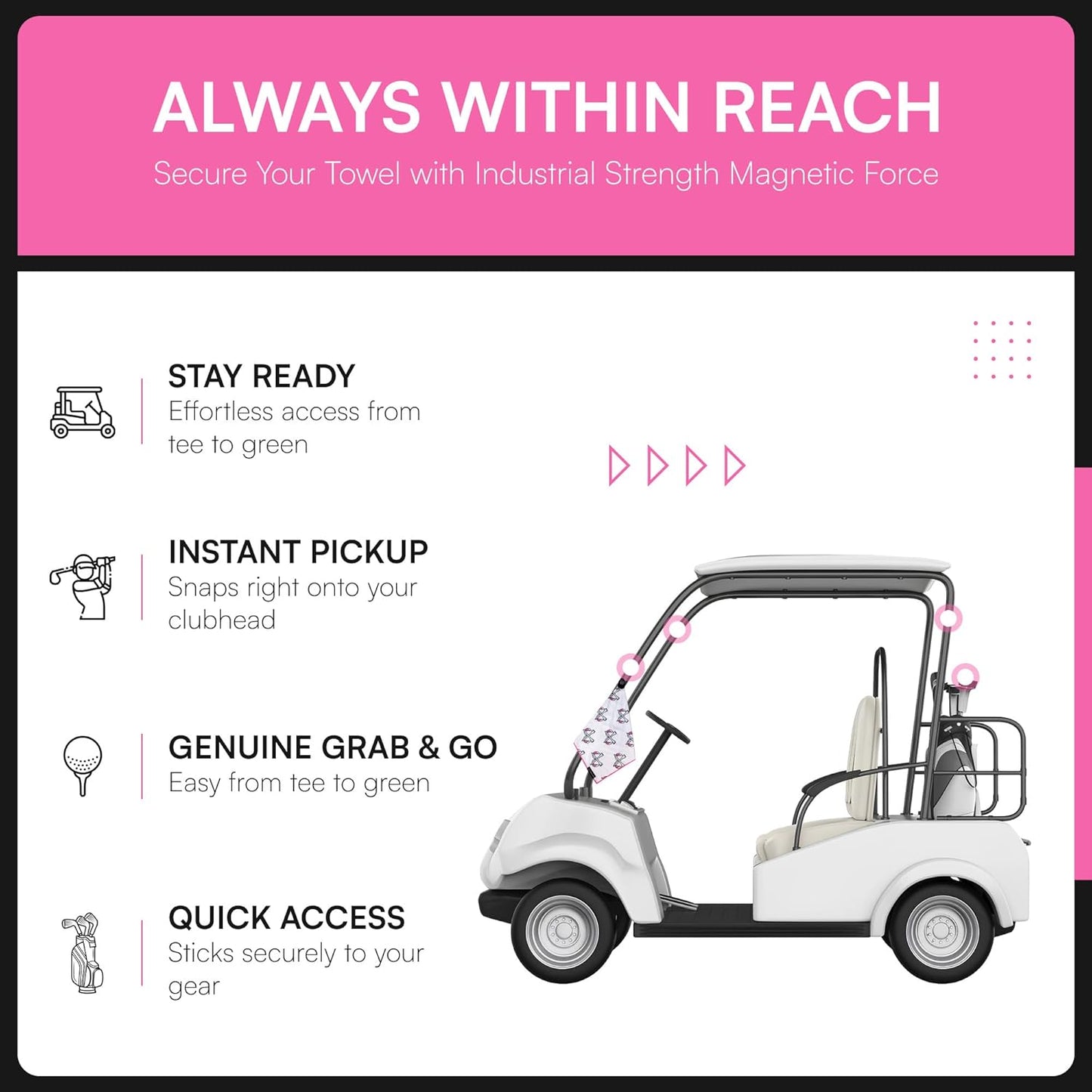 Magnetic Golf Towel Supporting Breast Cancer Research | 10% Profit Donation | 29” Waffle Microfiber | Removable High-Strength Magnet | Ultra Absorbent | Durable for Clubs & Balls