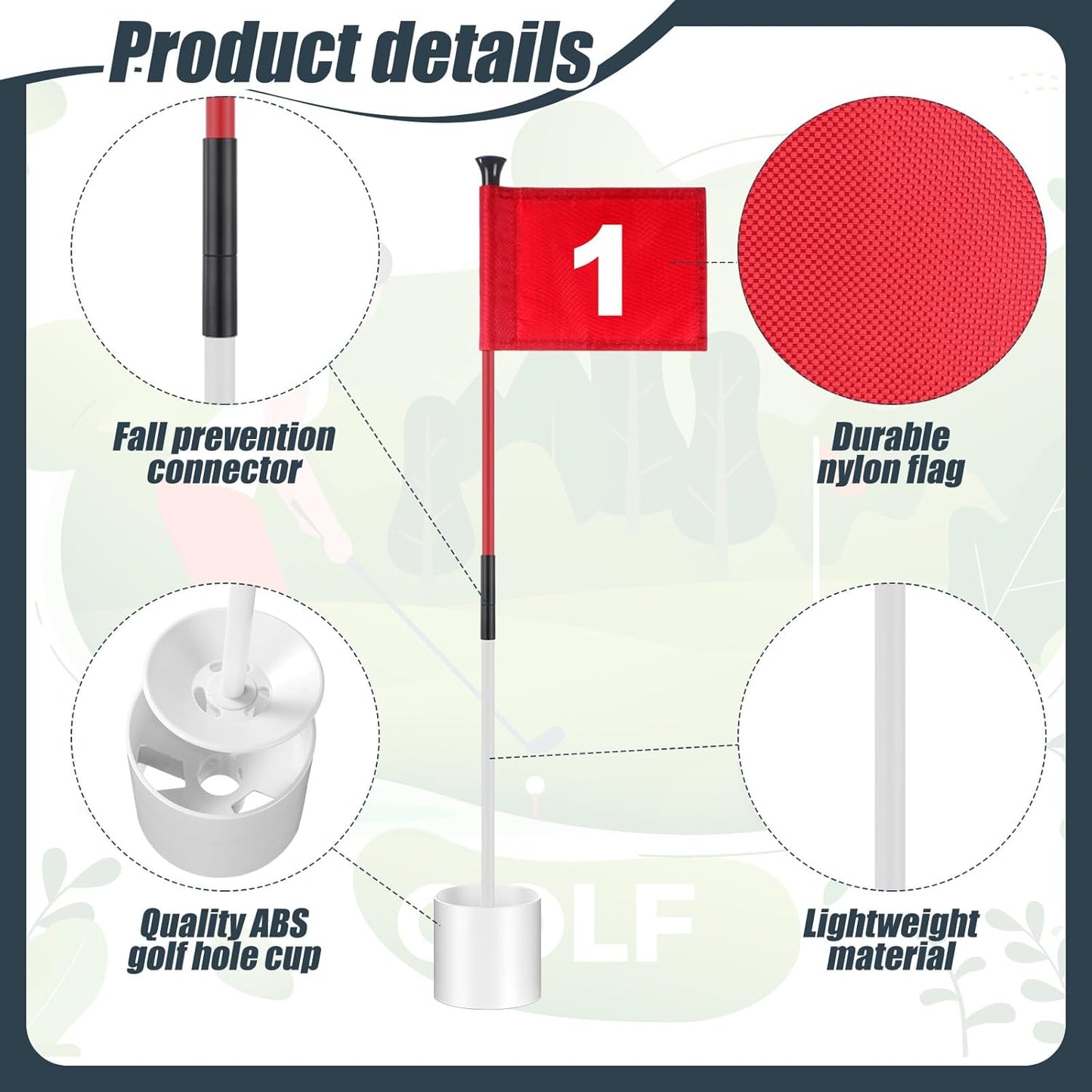 Lenwen 6 Set Golf Flagstick Golf Pin Flag Hole Cup Set Putting Green Flag and Poles Nylon Practice Portable 2 Section Design Putting Green Gifts for Yard Backyard Garden Driving Range