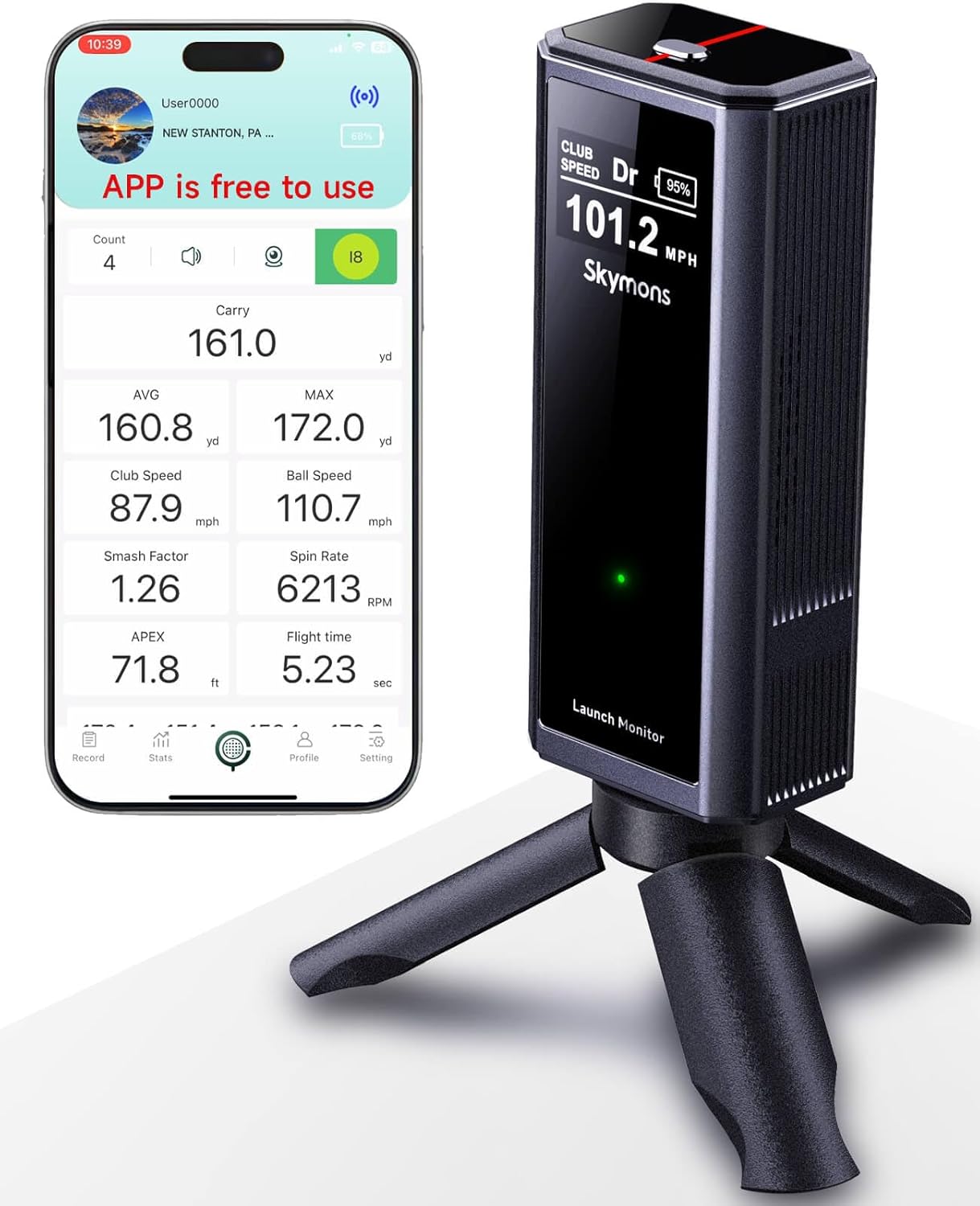 Portable Golf Launch Monitor, Simulators for Home & Training, Mobile Launch Monitor for Golf Swing Analysis, Tracker & Swing Analyzer, Indoor Outdoor Use, Up to 10 Hours Battery Life.