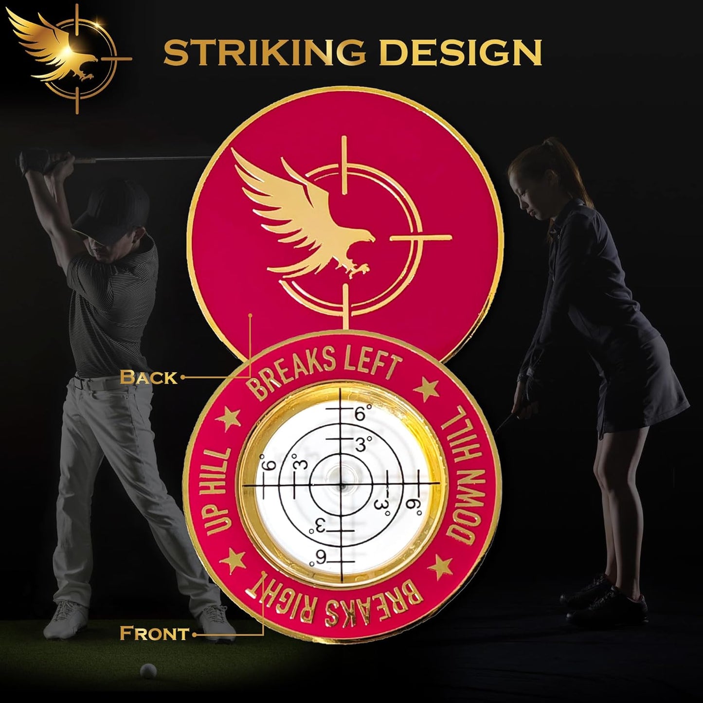 GOLD'N GOLF Pro Golf Green Reader, Level Golf Accessories for Men and Women, Golf Ball Marker, Putting Green Reading aid, Beautiful Gift for Golf Lovers