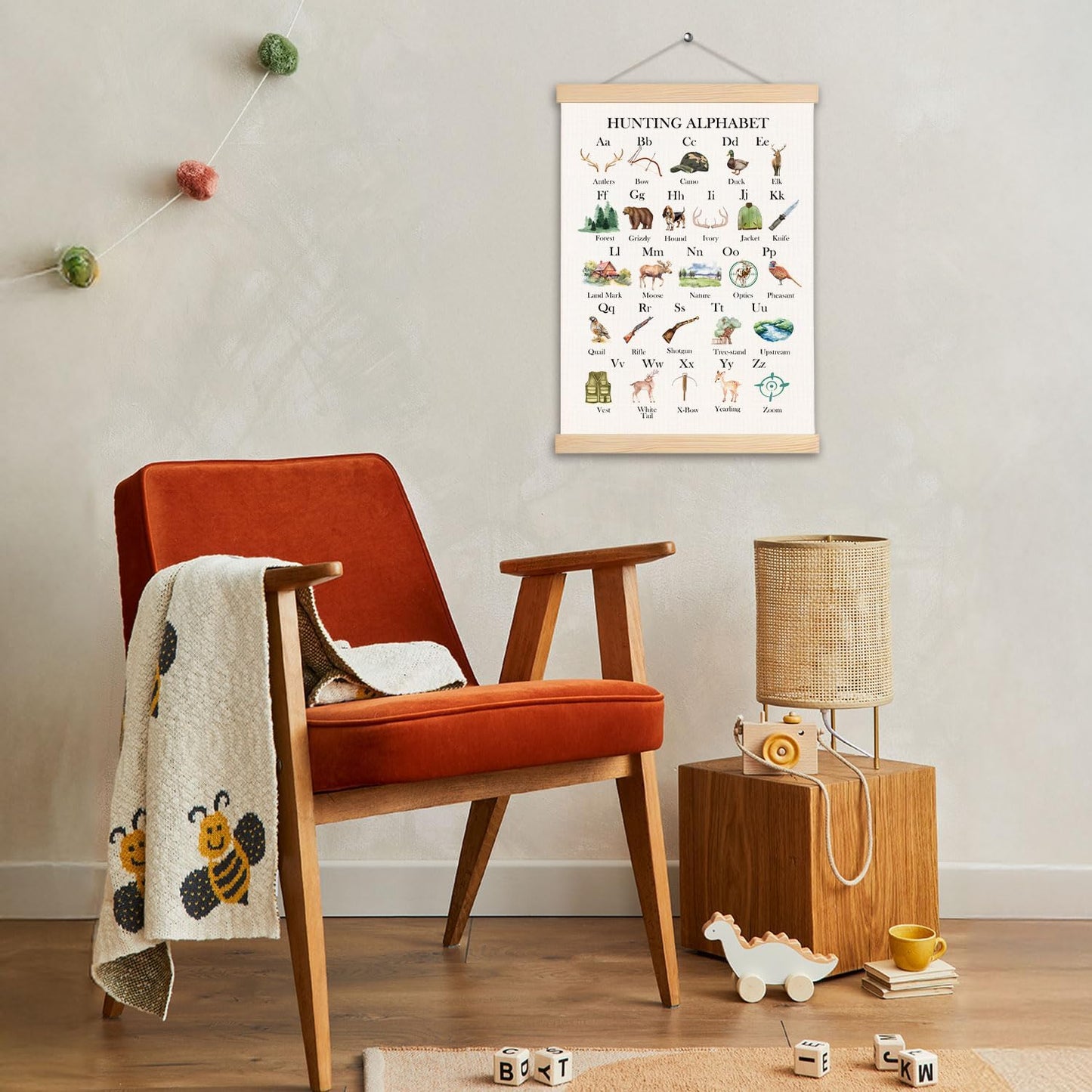 pouep Hunting Alphabet Nursery Wall Art Poster, Hunting Nursery Decor, Forest Animal ABC Alphabet Educational Canvas Prints Wall Decor for Kids Baby Toddler Boys Room Dorm, 12x16 Inches