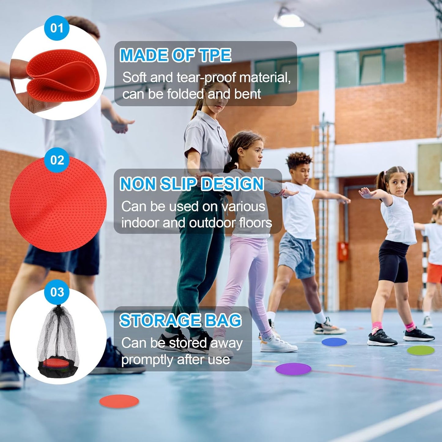 PATIKIL 4 Inch Poly Spot Markers, 12Pcs Non Slip Rubber Floor Dots with Storage Bag Flat Agility Cones for Sports Training Basketball Football