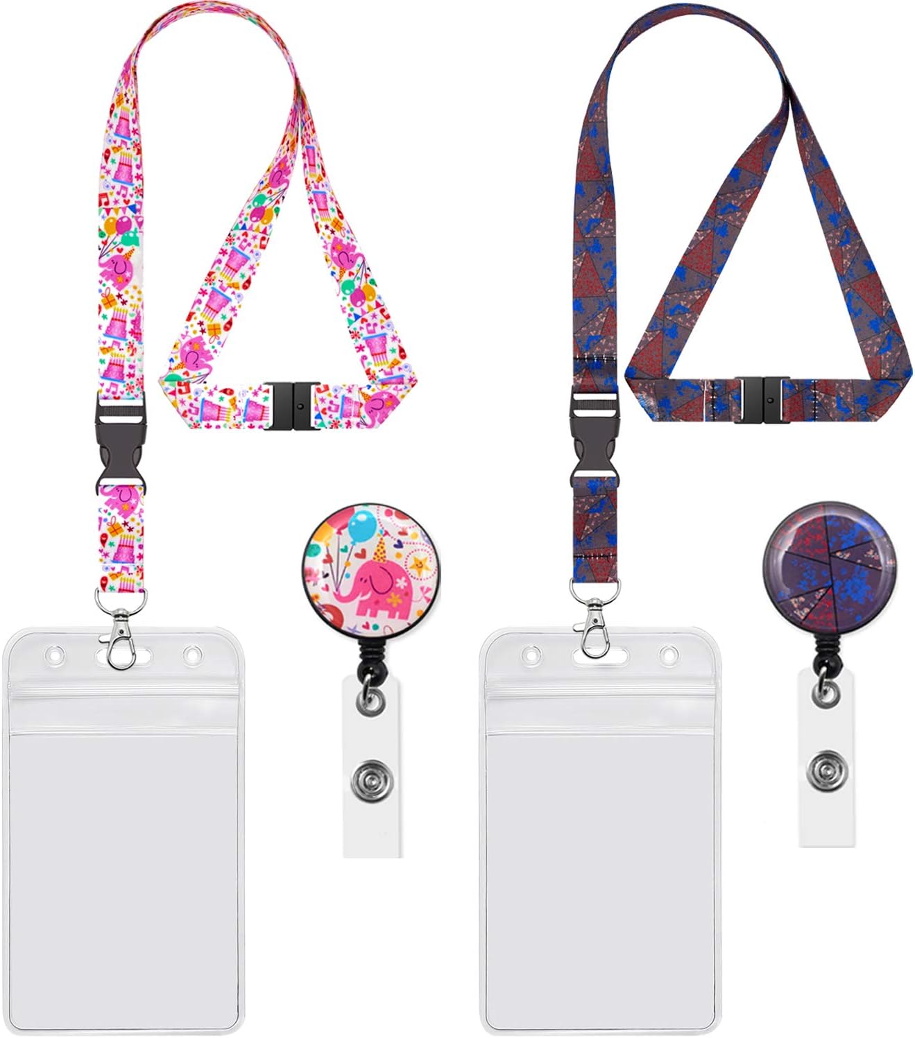 YOUOWO 2 Pack Cruise Lanyards with Vertical Badge Holders and Retractable Badge Reel for Office ID Badges Women Keys Men Ship Card Kids,Quick Release Breakaway Safety Printing Patterns Lanyard