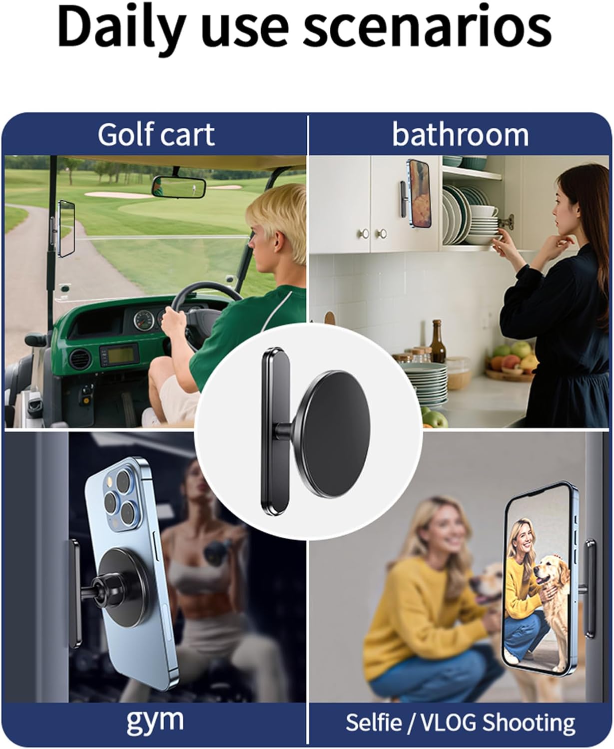 NB+ Magnetic Golf Cart Phone Holder – Strong N52 Magnet Mount for iPhone 16 15 14 13 12 MagSafe, 360° Rotation, No Installation – Golf Accessories for EZGO, Club Car, Gift for Golfers Men Women