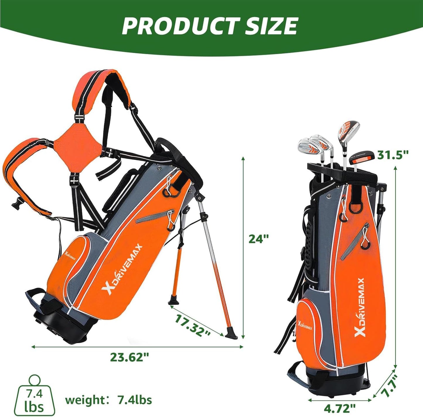 5/6 Pieces Kids Golf Club Set, Junior Golf Club Set Ages 4-12 Includes Stand Bag, 1# Drive, 5# Hybrid, 6/7#, 9/P# Irons and Putter Right Hand for Boys Girls