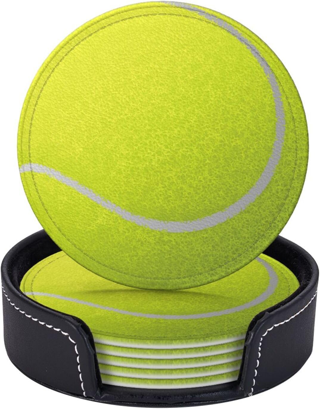 6 Pcs Tennis Ball Drink Coasters with Holder Coasters for Drinks Coffee Table Home Decor Housewarming Gift
