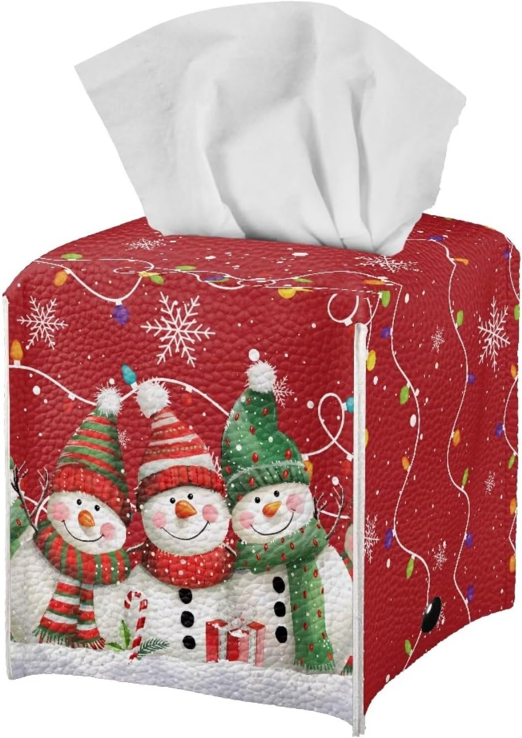 Christmas Tissue Box Cover Square Snowman Decorative Tissue Box Cover Holder Waterproof Soft PU Leather Tissue Holder Case Dispenser for Bathroom Cute Home Decor Easy to Carry 5x5x5 Inch