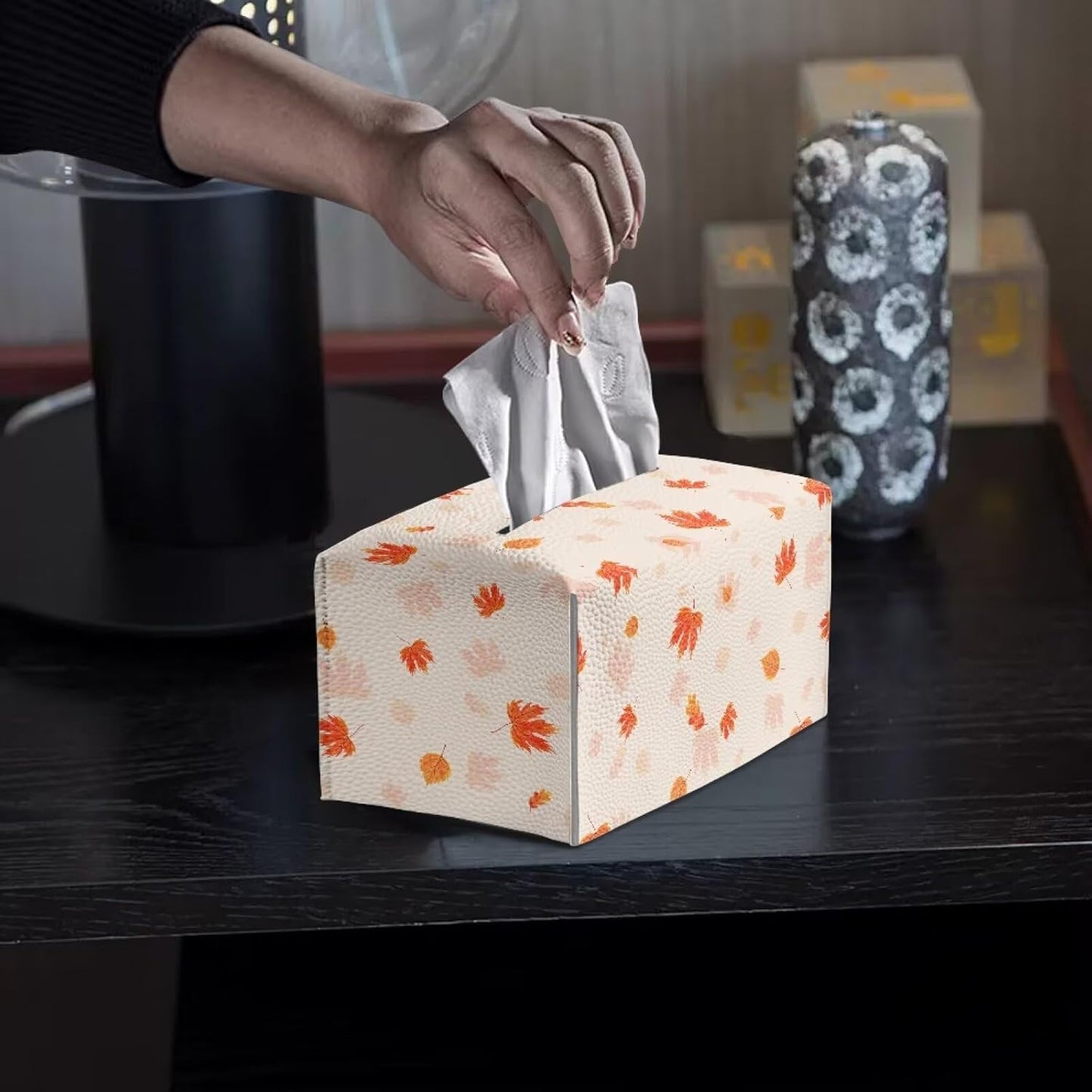 Fall Leather Tissue Box Cover Cute Cat Sunflower Pumpkin Tissue Box Covers Cube Tissue Box Holder Rectangular for Bathroom Home Decorations for Dining Room