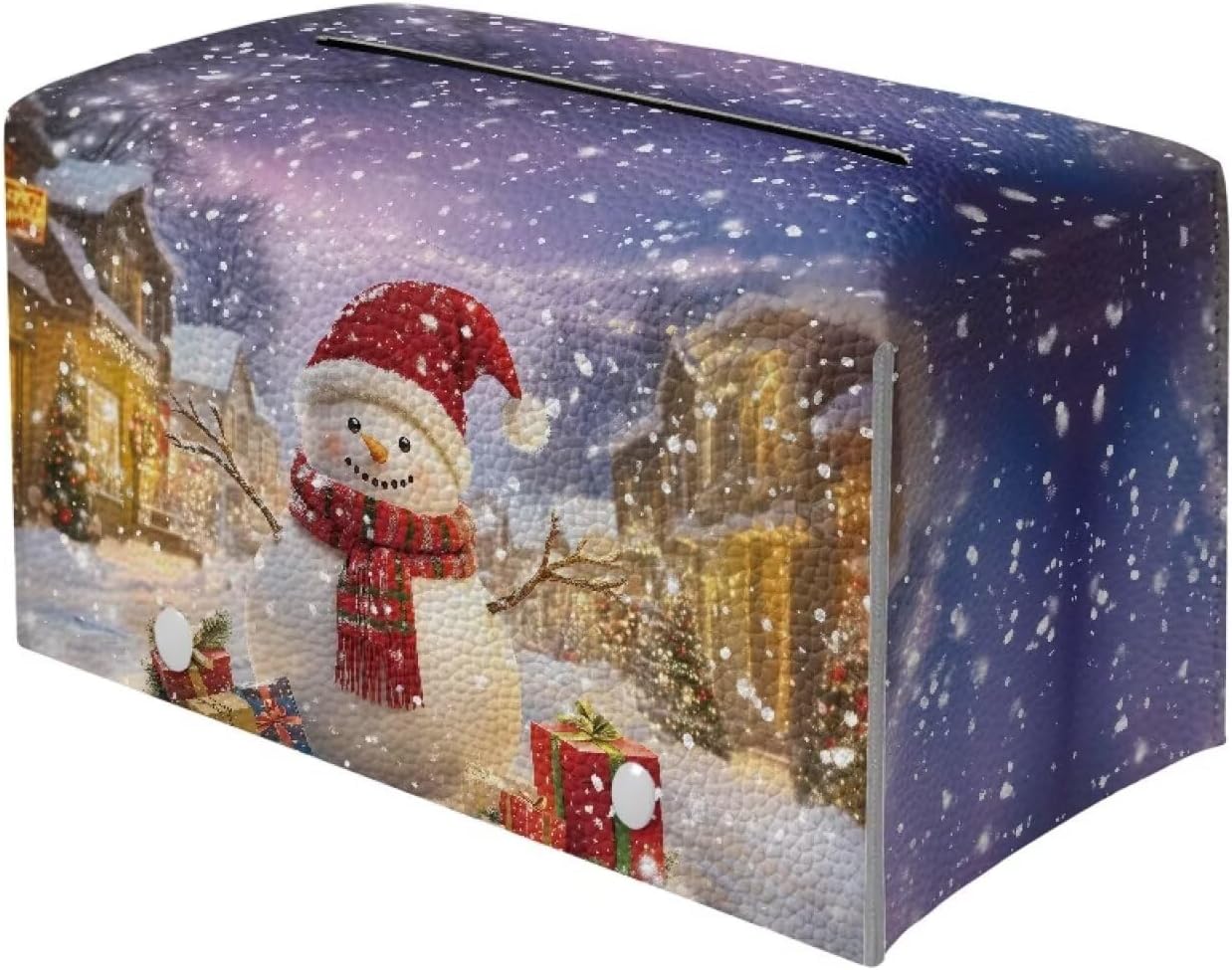 Rectangle Tissue Box Cover Snowman Print Cute Tissue Box Holder with Bottom Belt Christmas Tissues Cube Boxes for House Winter Indoor Decorations for Dining Room