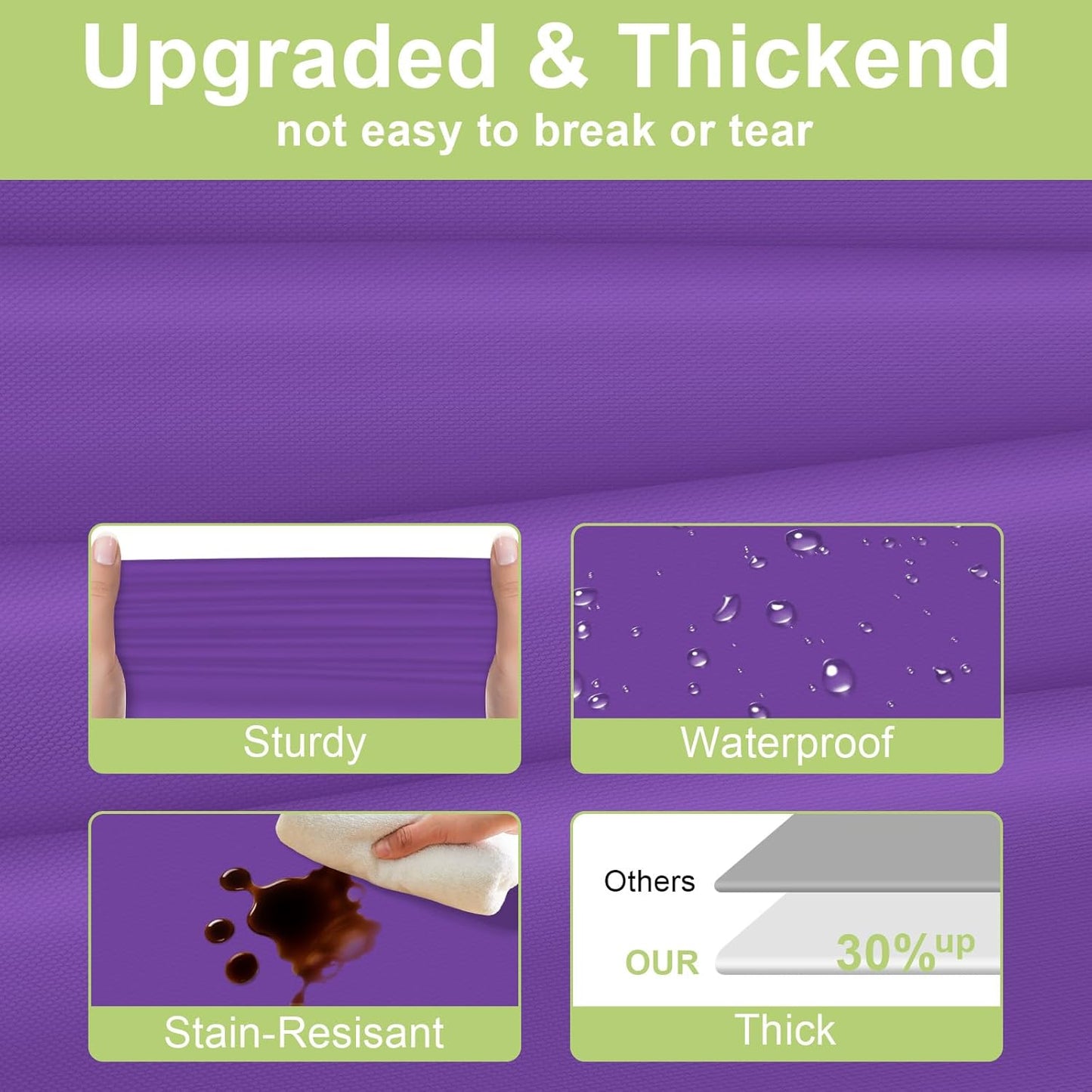 QIKSION Plastic Table Cloth Disposable 2 Pack, 54 x 108 Inch Tablecloths for Rectangle Tables, Purple Plastic Table Cover