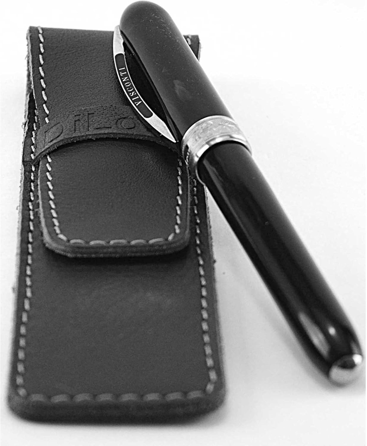 DiLoro Full Grain Genuine Leather Single Pen Case Holder Pouch Pencil Protector (Buffalo Black)