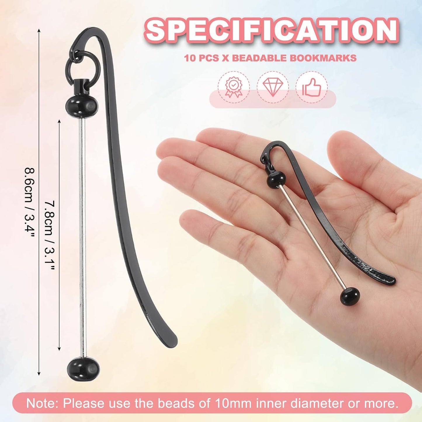 PATIKIL Beadable Bookmarks, 10 Pcs Beaded Bookmark DIY Metal Blank Bar Bulk for Bookmark DIY Making Craft, Beading Pendant Charm, Black