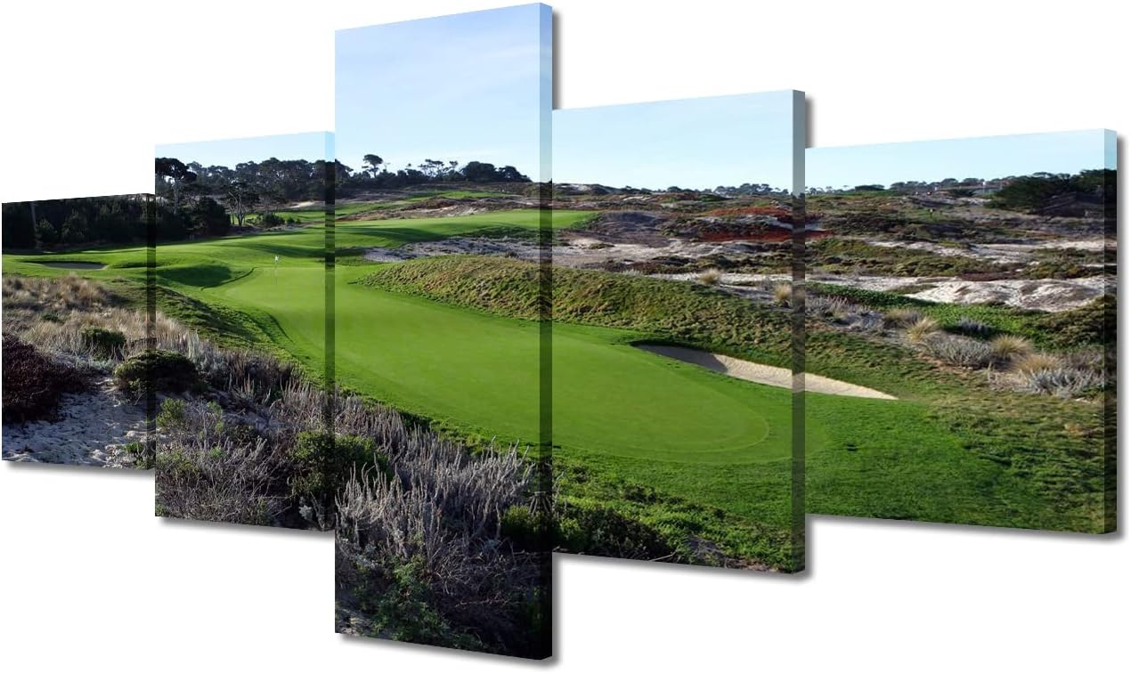 Golf Course Wall Art American Green Golf Course Scenery Family Canvas Wall Art Canvas Prints Gallery Wrap Modern Home Decor Artwork 5 Panels for Home and Office Framed Ready to Hang - 50"W x 24"H