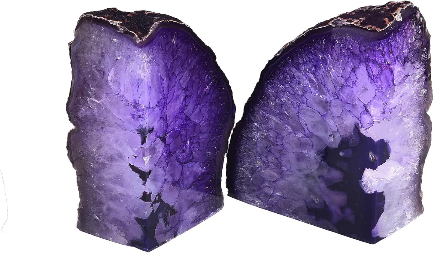 AMOYSTONE Agate Bookends Purple Minimalist Book Holder for Heavy Books, Weight Book Ends 6-7 LBS Stylish Bookends for Shelves, Office Table, Home Decor