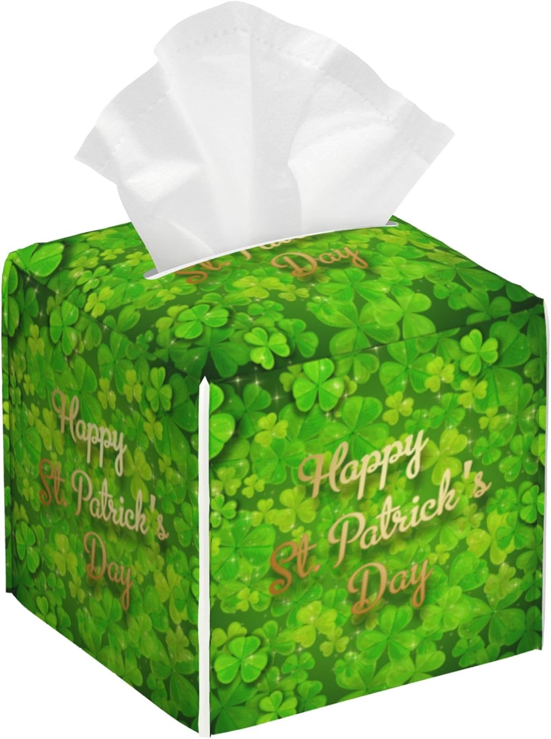 Tissue Box Cover Square,Happy St.Patrick's Day Tissue Box Holder Waterproof Leather Facial Paper Case Modern Home Decoration for Bedroom Dresser Night Stand Office Desk