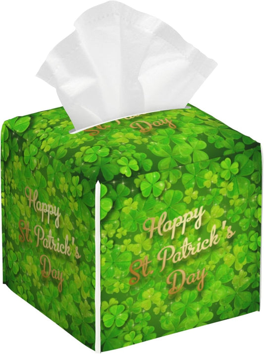 Tissue Box Cover Square,Happy St.Patrick's Day Tissue Box Holder Waterproof Leather Facial Paper Case Modern Home Decoration for Bedroom Dresser Night Stand Office Desk