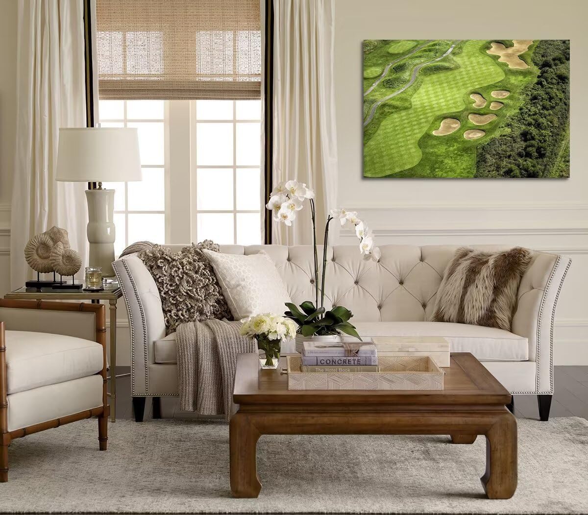 chenchenArt Golf Course Canvas Print for Living Room Decor, 12''H x 18''W, Waterproof, Framed Art Print