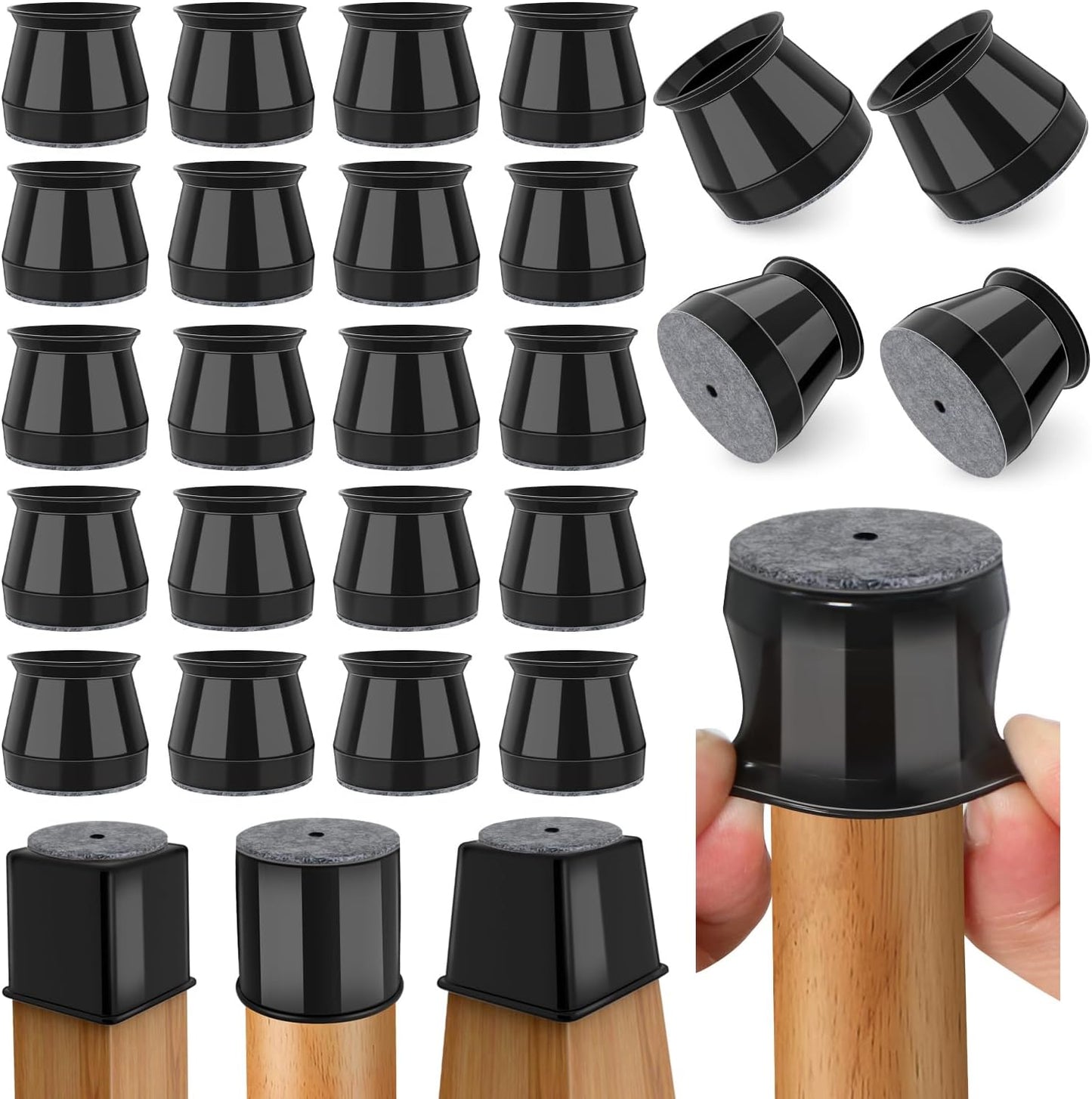 24 Pcs Chair Leg Floor Protectors Round, Silicone Felt Furniture Leg Pads Caps Covers for Hardwood Floors (Fit 1-5/16" to 2")