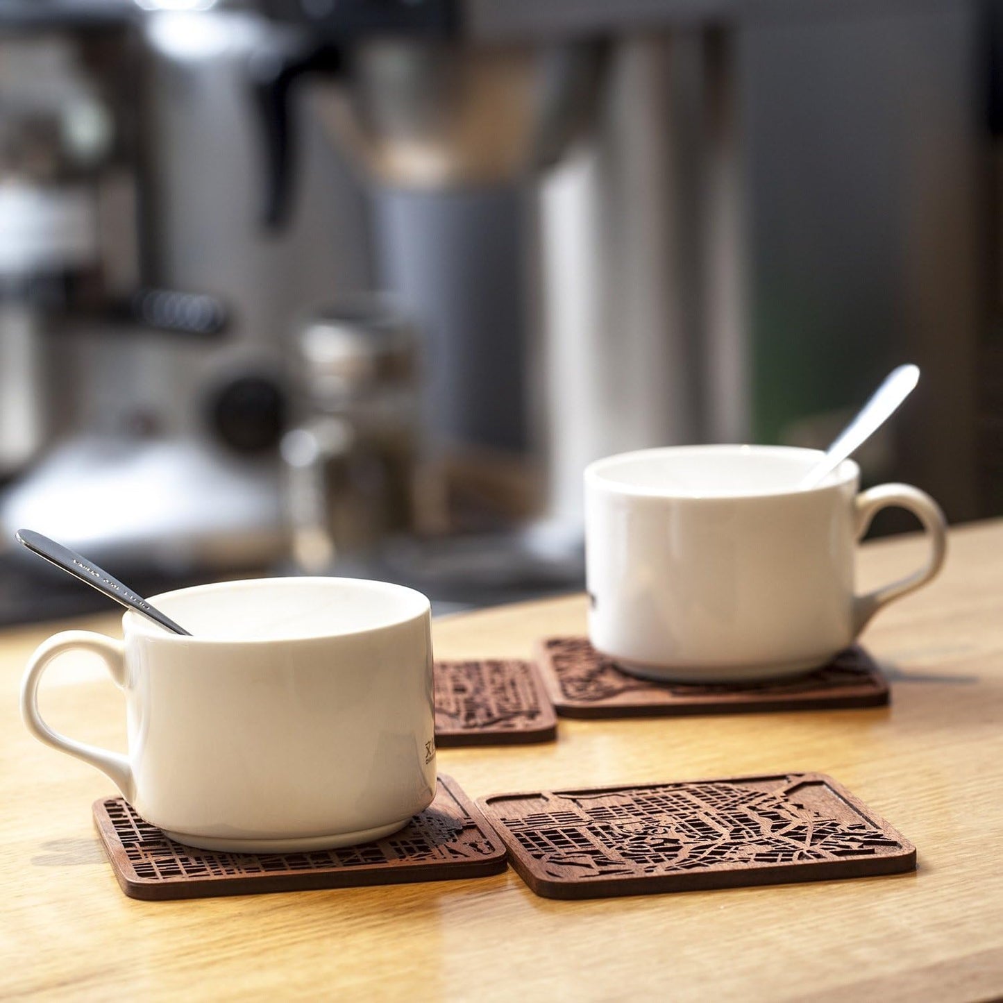 Guangzhou Map Coaster by O3 Design Studio, Set Of 4, Sapele Wooden Coaster With City Map, Handmade