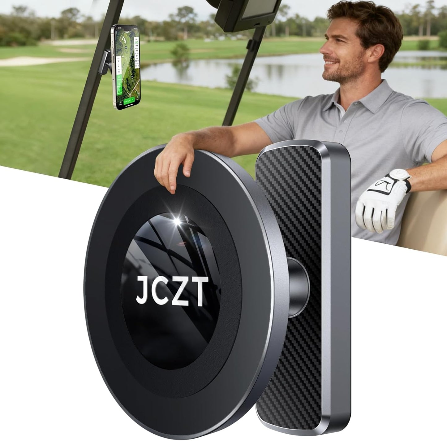 Magnetic Golf Cart Phone Holder Compatible with MagSafe iPhone 17 Pro Max Plus 16 15 14 13 12 Fits EZGO, Yamaha, Club Car, Icon, Golf Cart Accessories Essentials Gift for Friend Men Women Black