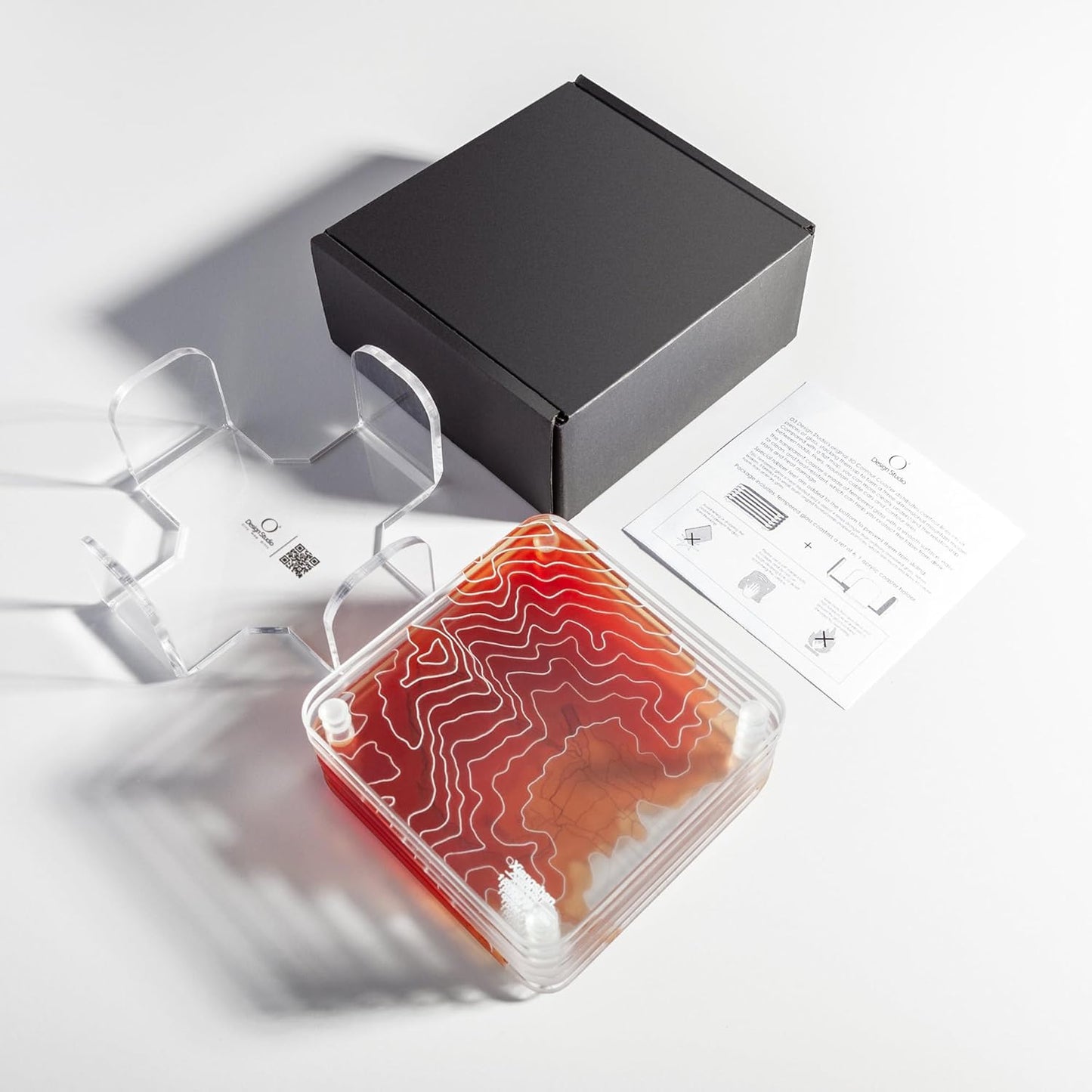 Deer Valley, UT 3D Contour Map Glass Drink Coasters of Mountains, Ski Resort, Set of 6 with Holder, Housewarming Birthday Gifts, Home Decor