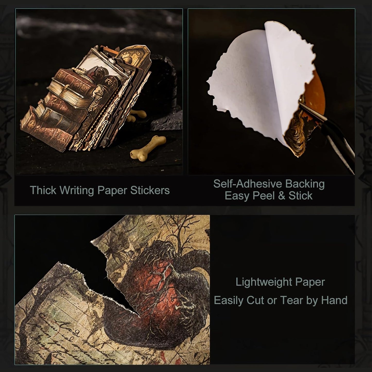 Vintage Gothic Scrapbook Sticker Paper Set – 240PCS Journaling Stickers and Material Sheets for DIY Crafts, Albums, Cards and Journals, Halloween Decoration Gift