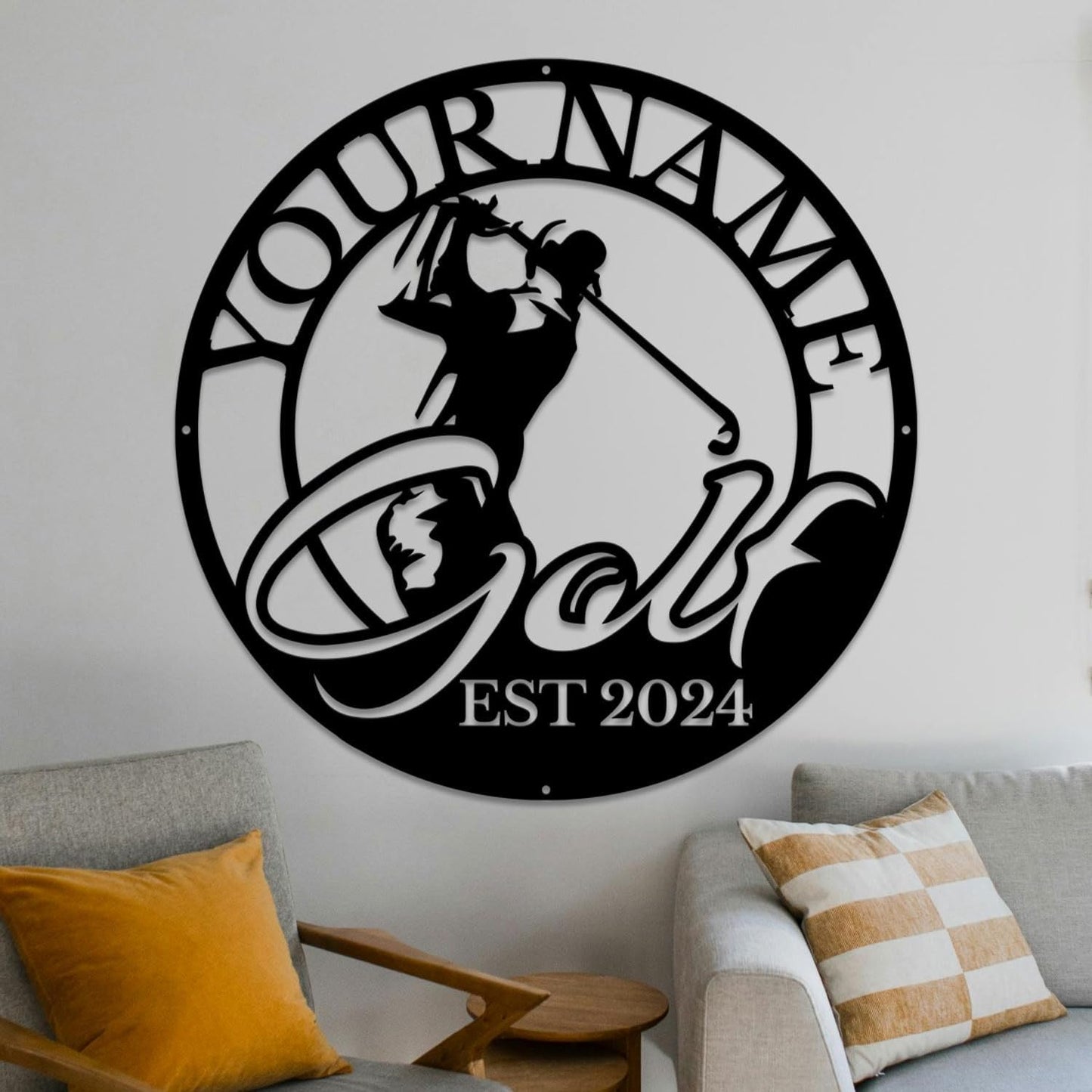 Golf Art Metal Signs,Custom Golf Metal Name Signs,Personalized Golf Signs,Black Golf Metal Wall Art Signs,Golfball Home Outdoor Metal Signs (Style F)