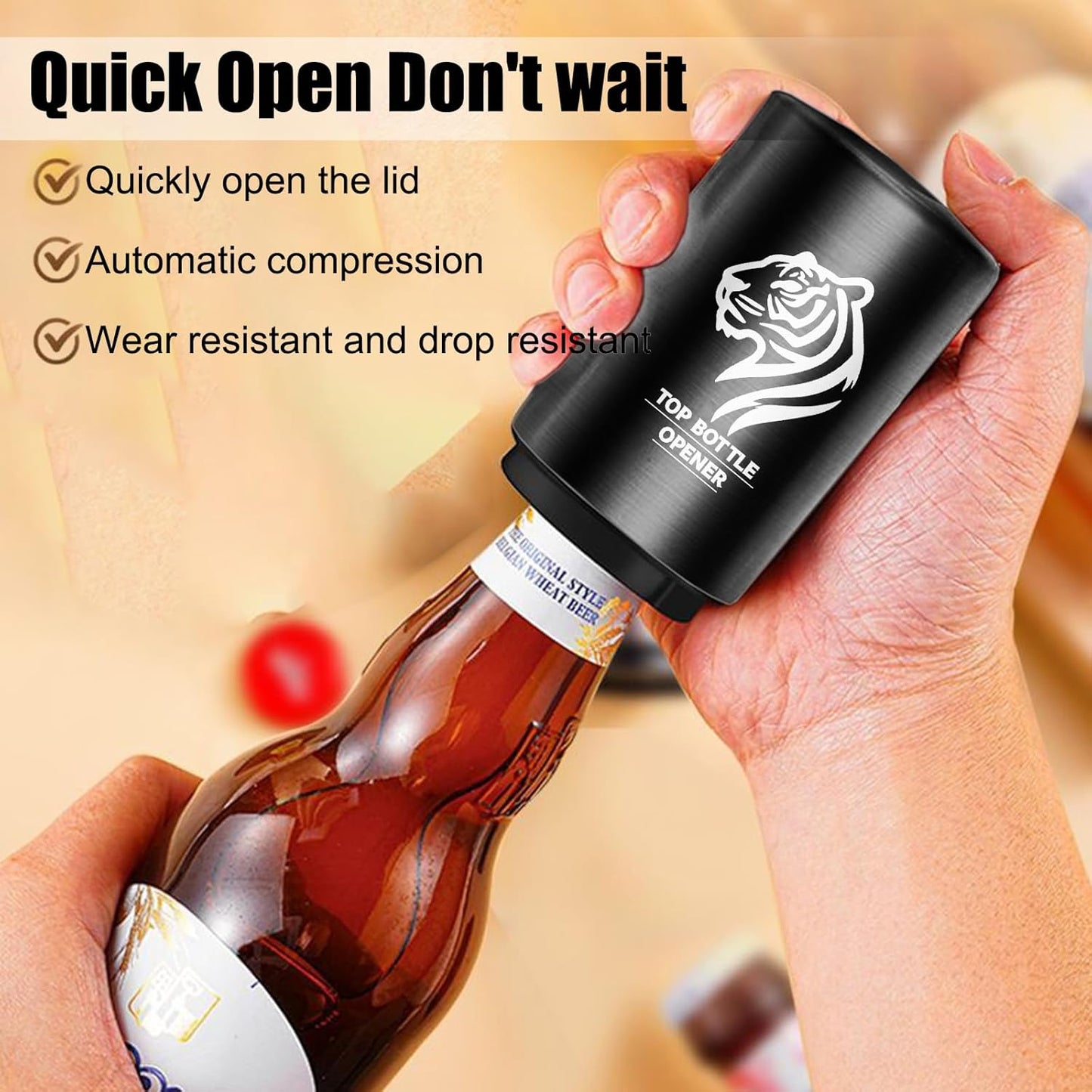 Beer Bottle Opener 2PCS Push Down Bottle Opener, Automatic Beer Openers, Stainless Steel Bottle Cap Mover Magnetic Corkscrew, Beer Bar Accessories Gifts for Him BF,Can Openers for Home Picnic Camping