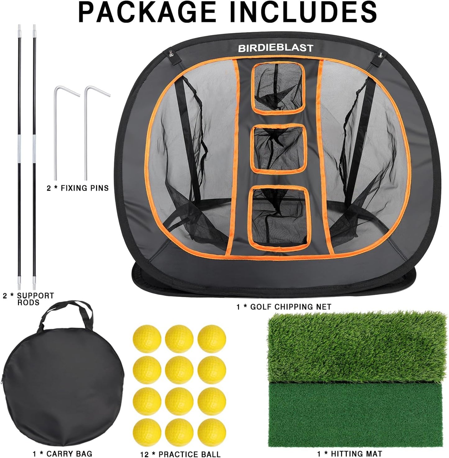 Professinoal Golf Chipping Net with Golf Hitting Mat,12 Practice Foam Balls and 2 Pixing Pins, for Indoor and Outdoor Target Chipping Training