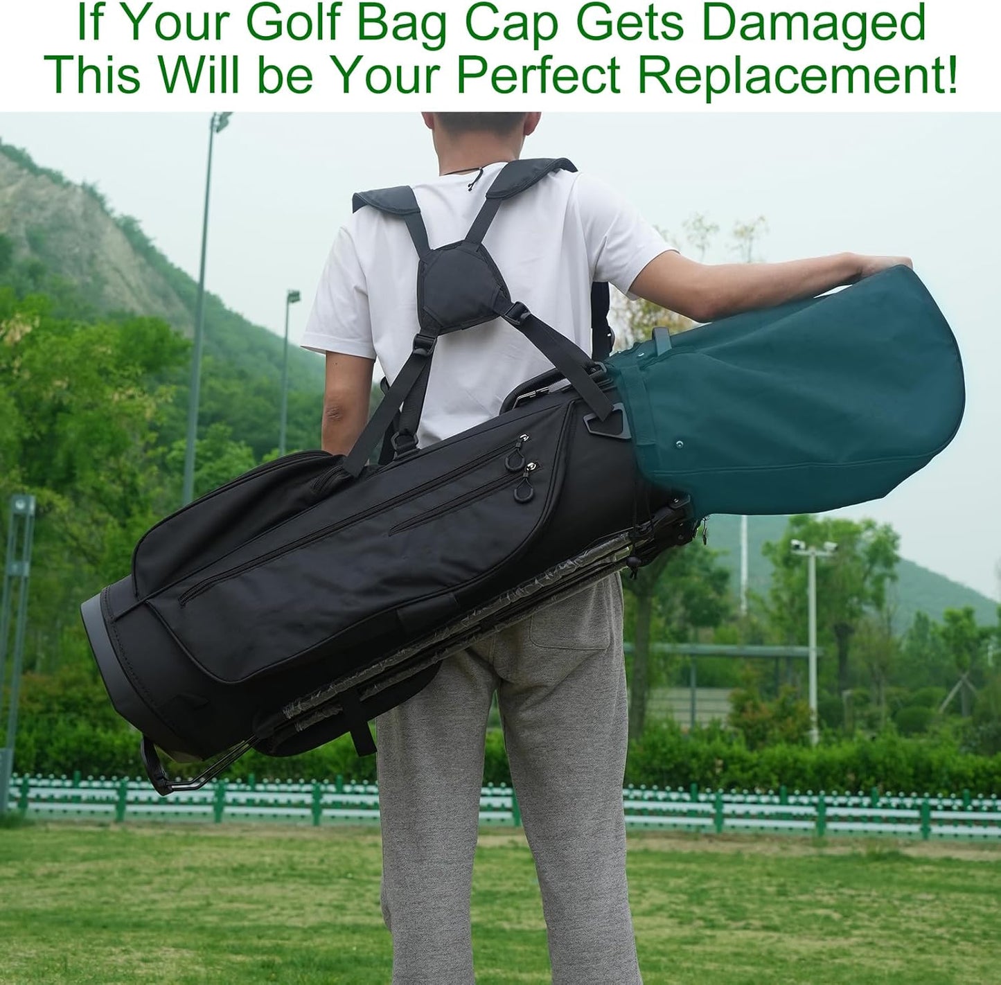 Golf Bag Rain Cover Hood with Snap Button, Universal 1680D Nylon Waterproof Material Dustproof Club Protector