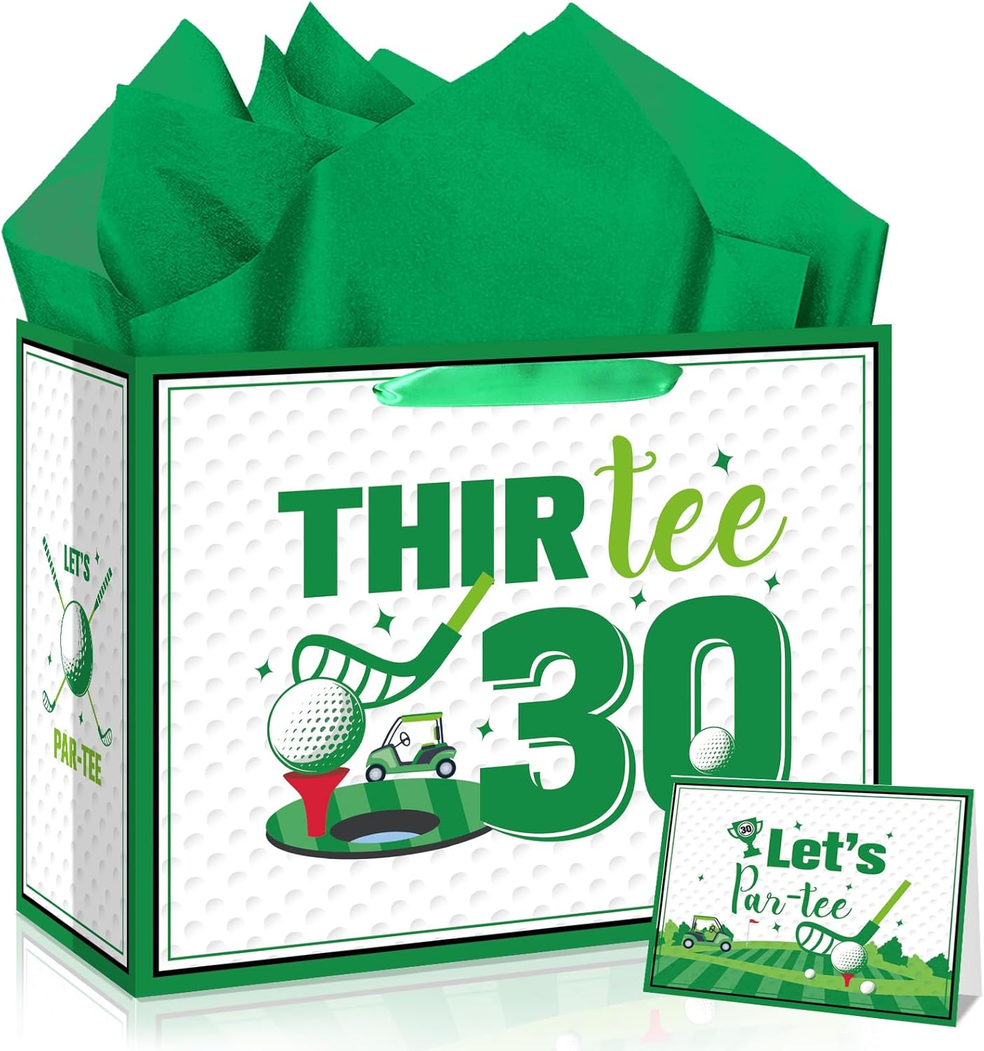 Quirkistry Golf 30th Birthday Gift Bag for Men Golf Happy Thirty Birthday Party Gifts bag with Tissue Paper Greeting Card Thir-Tee Bday Gift Wrapping