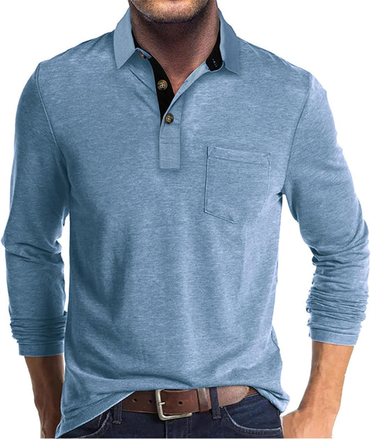 Mens Long Sleeve Polo Shirts Casual Moisture Wicking Golf Polo Shirts with Pocket