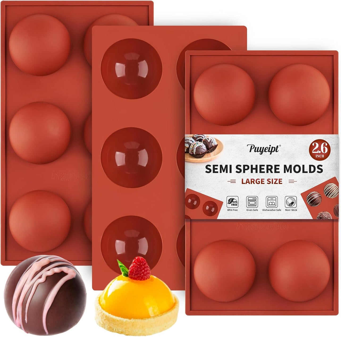 3 Pack Semi Sphere Silicone Molds, 2.6 Inch Hot Chocolate Bomb Mol 6 Cavity Half Sphere Silicone Baking Molds for Chocolate, Cake, Jelly, Dome Mousse
