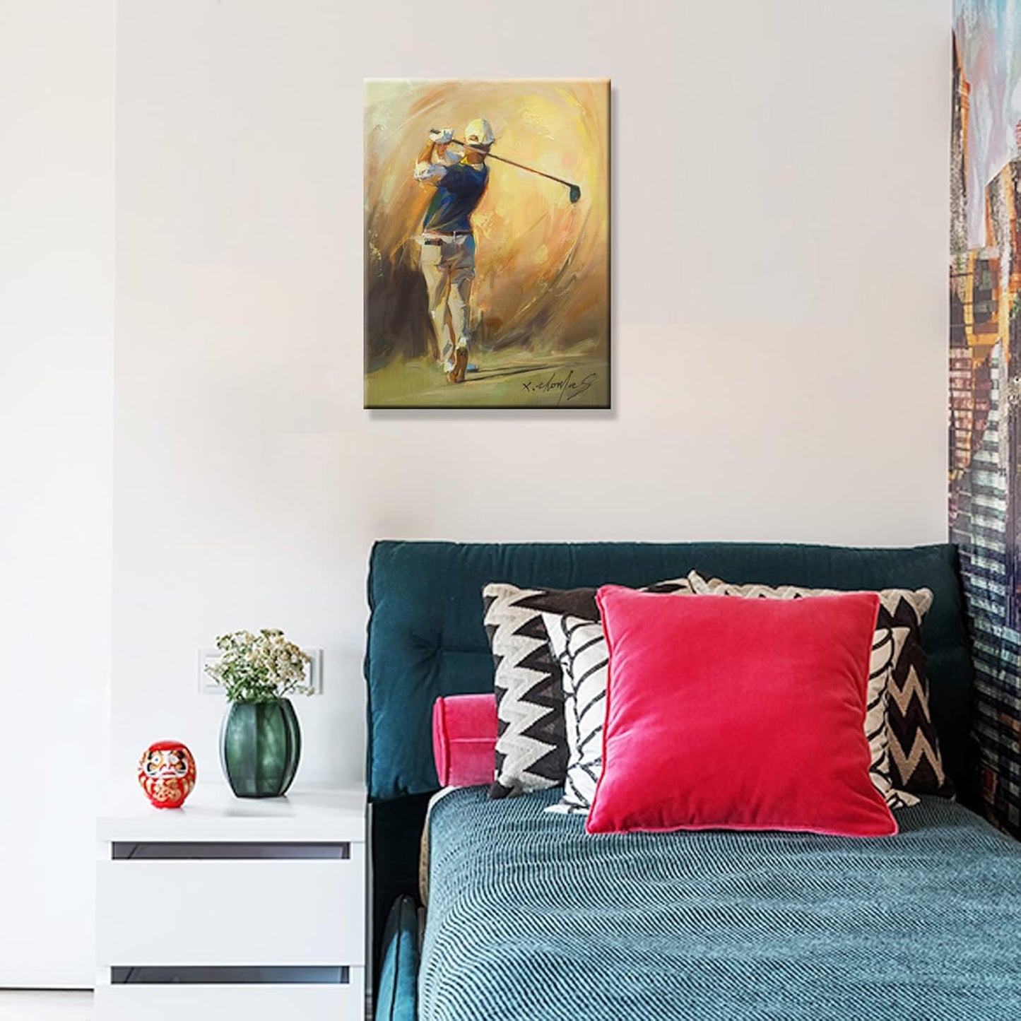 JZLDZS Golf Canvas Wall Art Framed Sports Theme Painting Print Pictures Wall Decor for Bedroom Office Man Cave Bathroom, 12x16 Inch Yellow